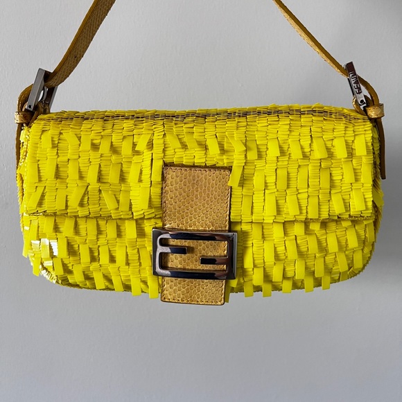 Fendi Handbags - Sod! Vintage FENDI bright yellow sequin baguette